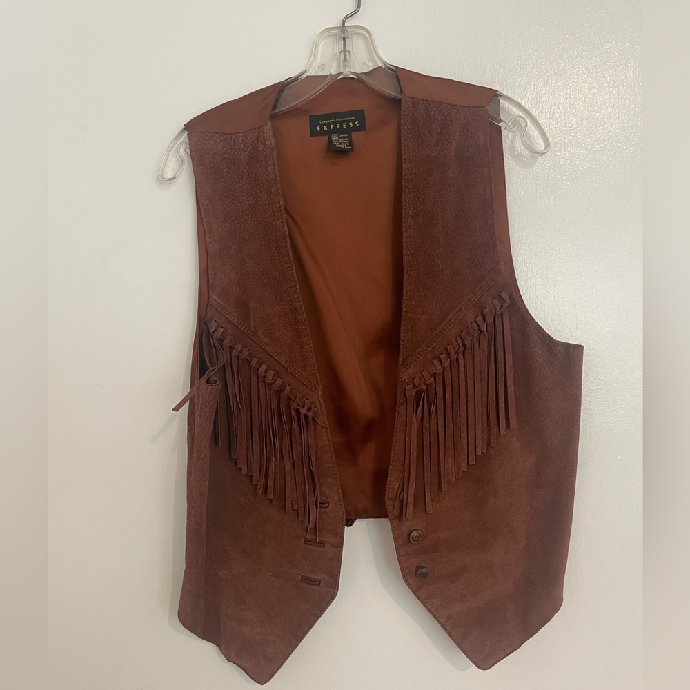 Vintage brown suede leather vest with fray detail
